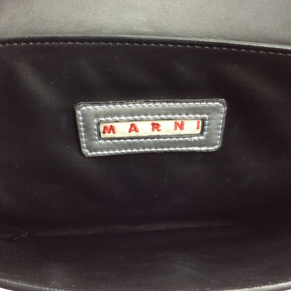 Marni Leather Shoulder Bag Clutch Pouchette One Ribbon Motif Enamel Gray Yo19 - Picture 9 of 10
